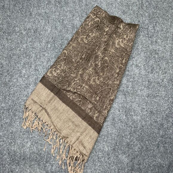 Pashmina Brand Vintage Pashmina Cashmere & Silk Shawl Brown Paisley 70” X 27” - Picture 1 of 5